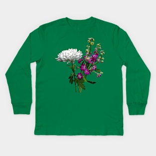 White Chrysanthemum and Purple Snapdragons Kids Long Sleeve T-Shirt